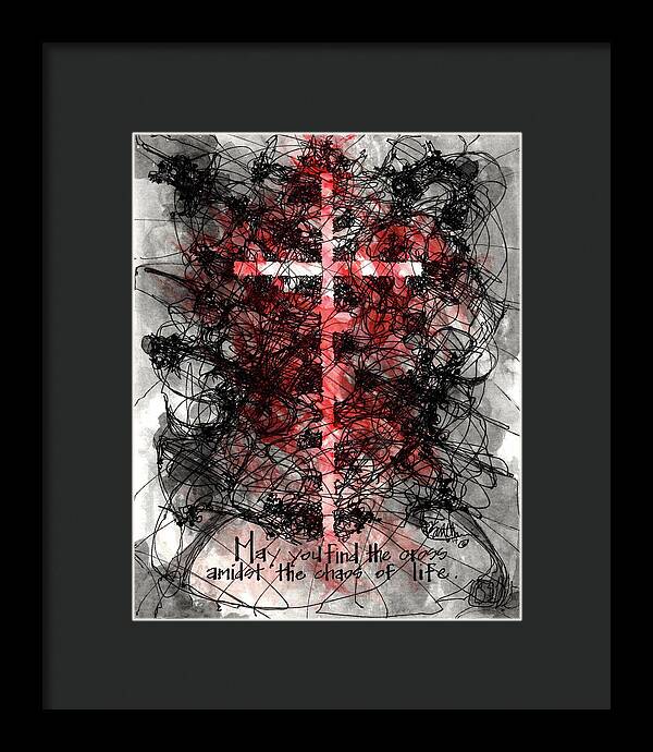 Chaos Order Cross 14 - Sorrowful Red - Framed Print