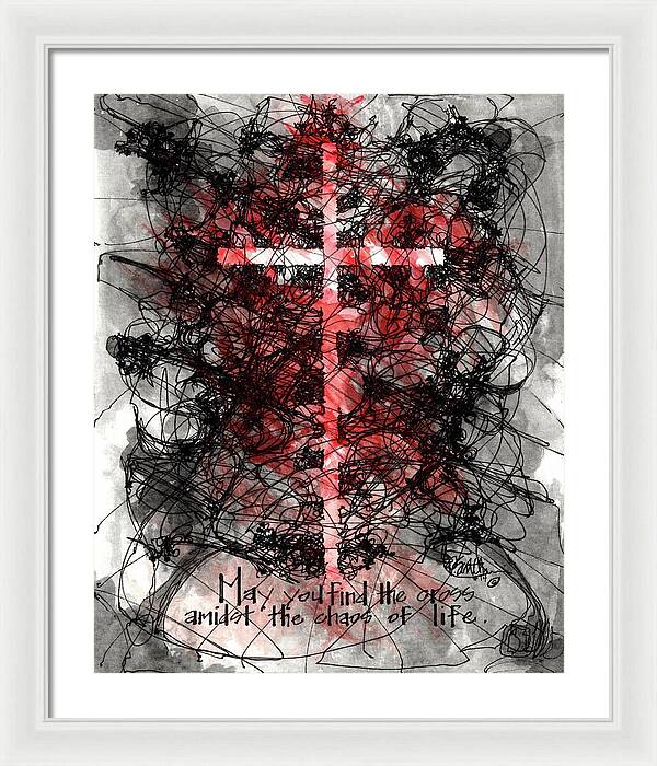 Chaos Order Cross 14 - Sorrowful Red - Framed Print