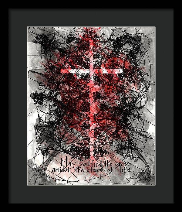 Chaos Order Cross 14 - Sorrowful Red - Framed Print