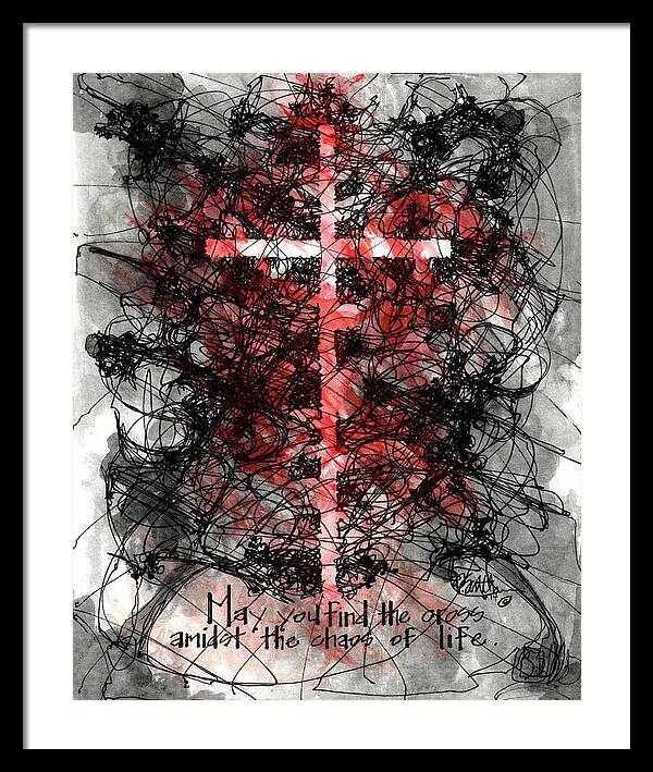 Chaos Order Cross 14 - Sorrowful Red - Framed Print