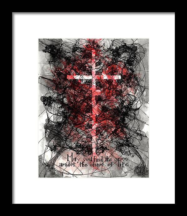 Chaos Order Cross 14 - Sorrowful Red - Framed Print