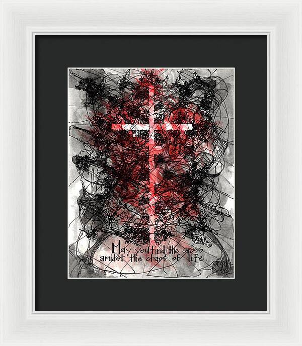 Chaos Order Cross 14 - Sorrowful Red - Framed Print