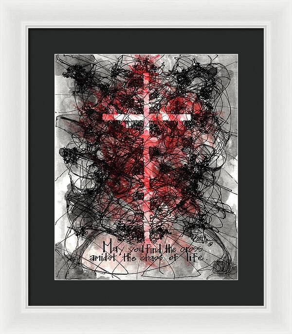 Chaos Order Cross 14 - Sorrowful Red - Framed Print