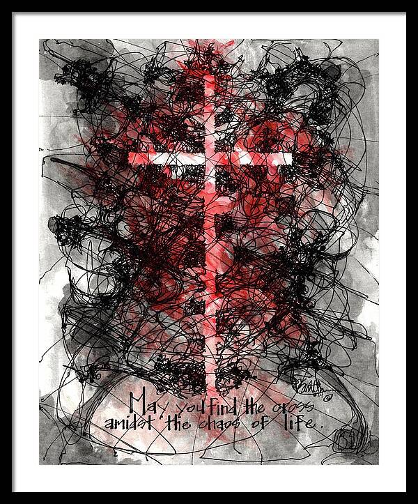 Chaos Order Cross 14 - Sorrowful Red - Framed Print