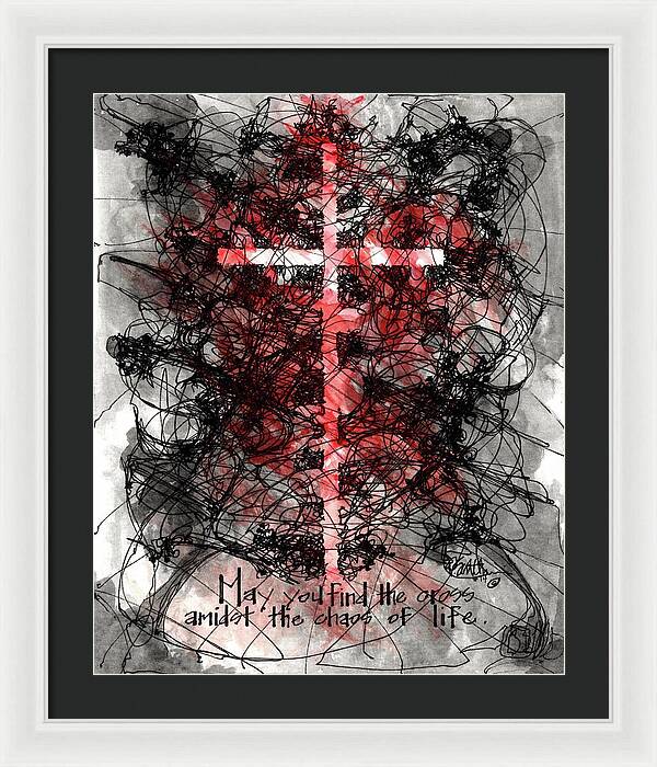 Chaos Order Cross 14 - Sorrowful Red - Framed Print