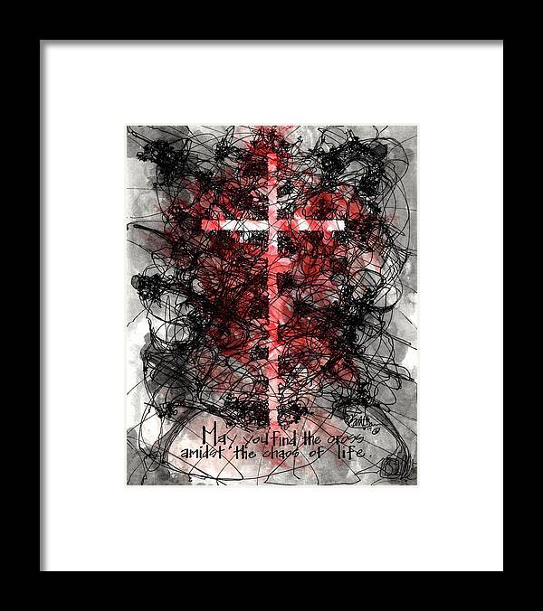 Chaos Order Cross 14 - Sorrowful Red - Framed Print
