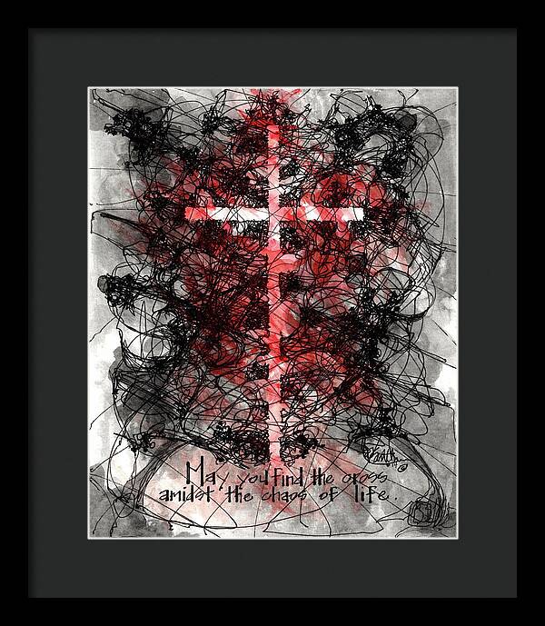 Chaos Order Cross 14 - Sorrowful Red - Framed Print