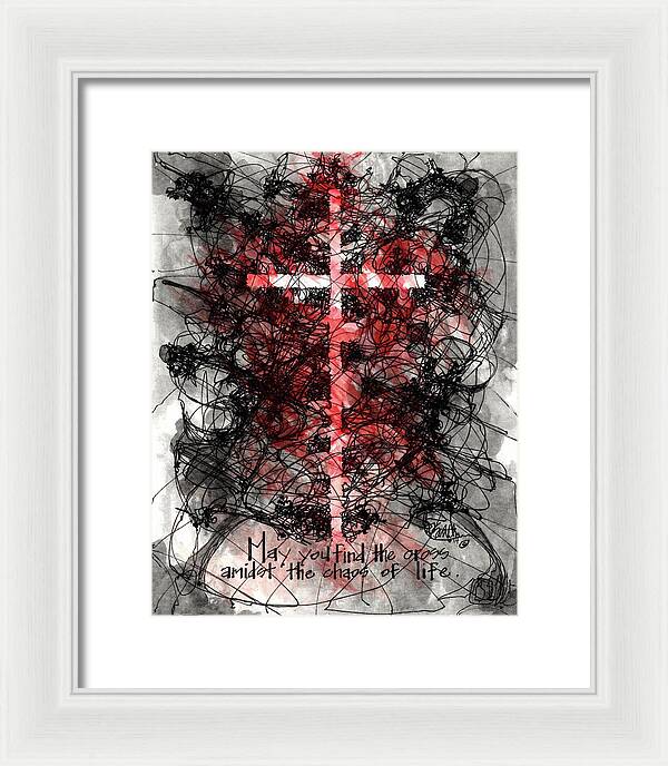 Chaos Order Cross 14 - Sorrowful Red - Framed Print