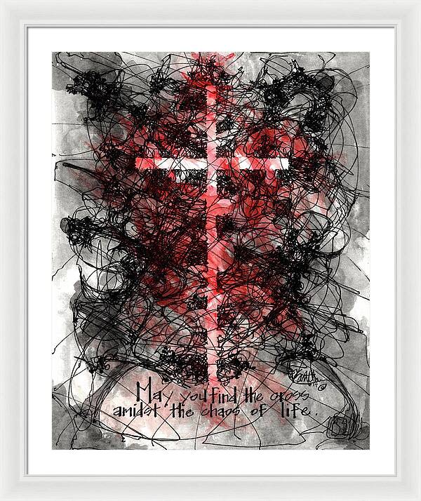 Chaos Order Cross 14 - Sorrowful Red - Framed Print