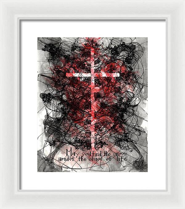 Chaos Order Cross 14 - Sorrowful Red - Framed Print