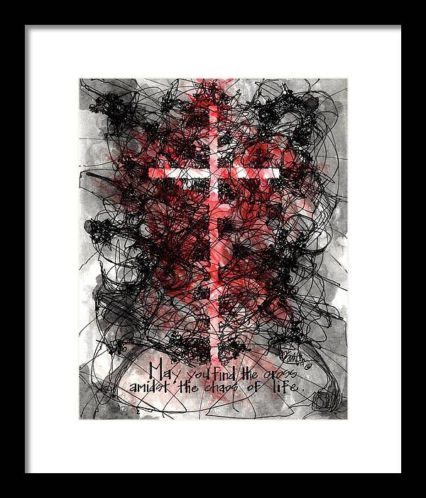 Chaos Order Cross 14 - Sorrowful Red - Framed Print