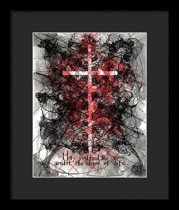 Chaos Order Cross 14 - Sorrowful Red - Framed Print