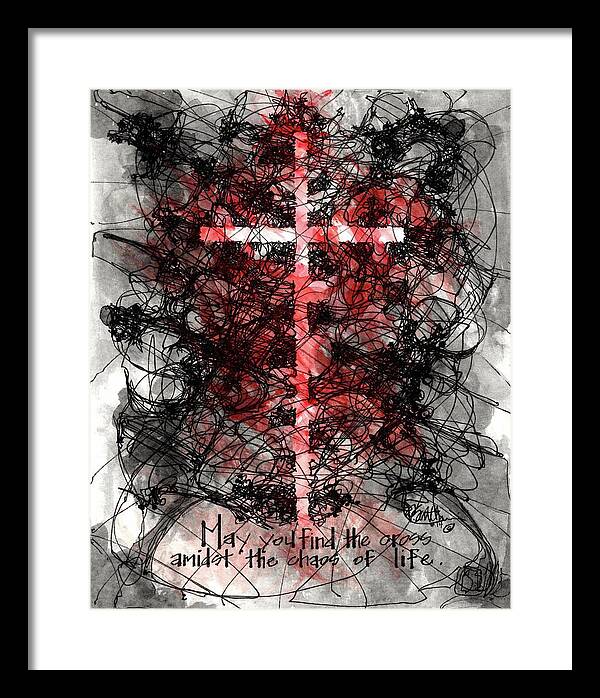 Chaos Order Cross 14 - Sorrowful Red - Framed Print