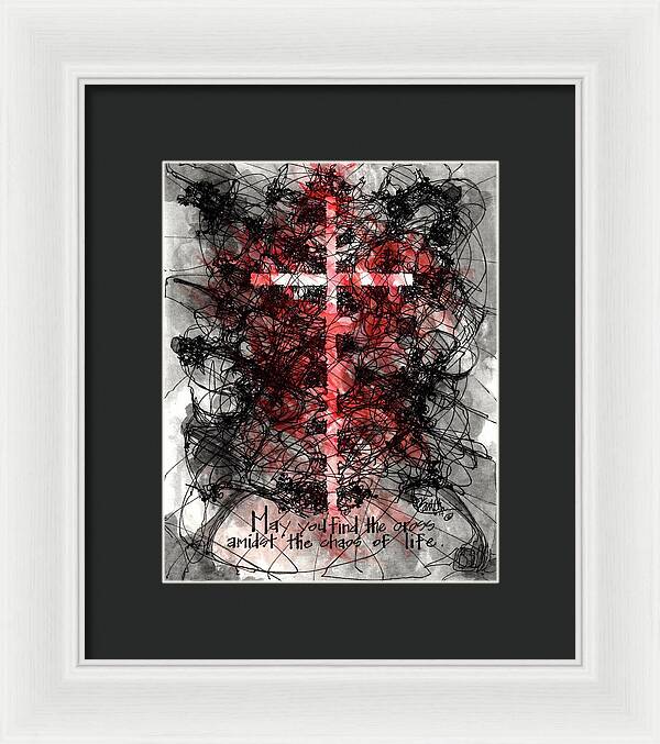 Chaos Order Cross 14 - Sorrowful Red - Framed Print