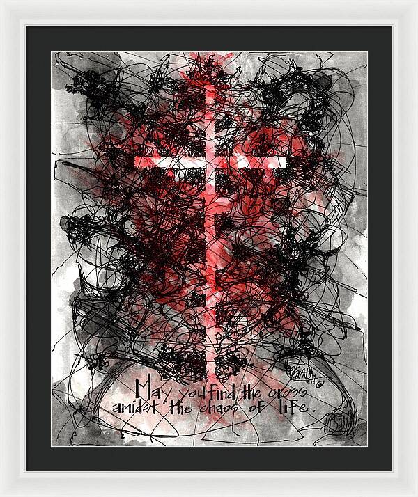 Chaos Order Cross 14 - Sorrowful Red - Framed Print