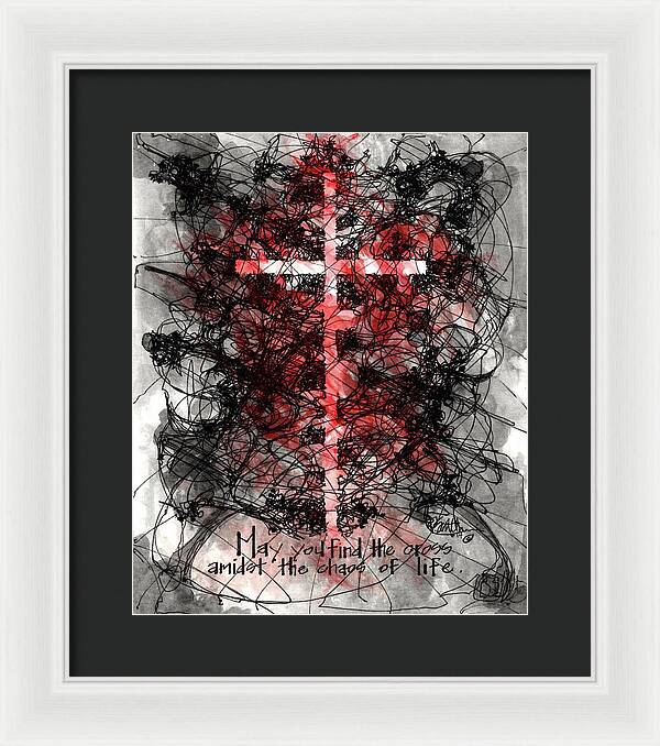 Chaos Order Cross 14 - Sorrowful Red - Framed Print