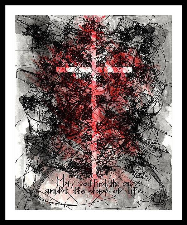 Chaos Order Cross 14 - Sorrowful Red - Framed Print