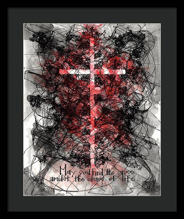 Chaos Order Cross 14 - Sorrowful Red - Framed Print