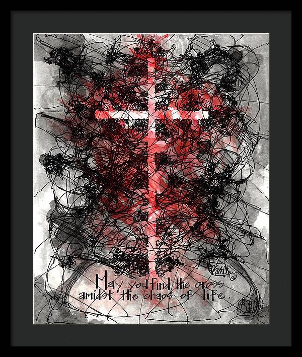 Chaos Order Cross 14 - Sorrowful Red - Framed Print