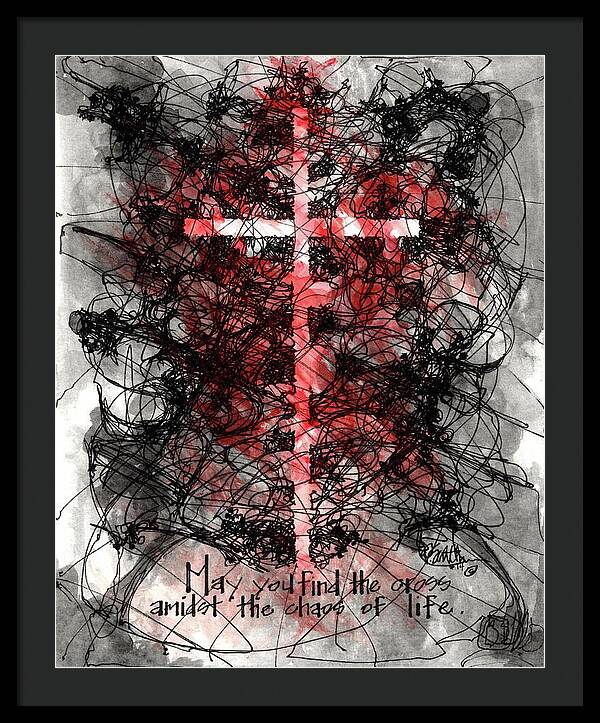 Chaos Order Cross 14 - Sorrowful Red - Framed Print