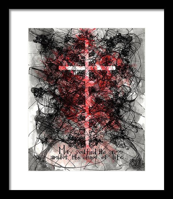 Chaos Order Cross 14 - Sorrowful Red - Framed Print