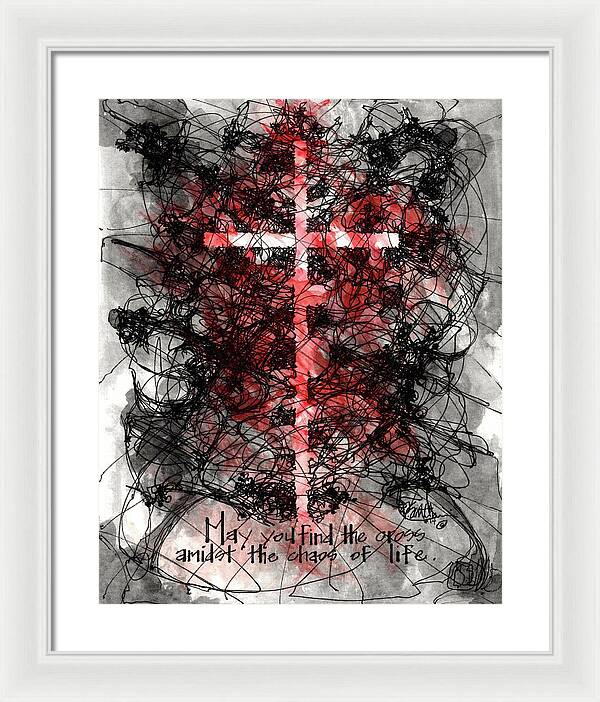 Chaos Order Cross 14 - Sorrowful Red - Framed Print