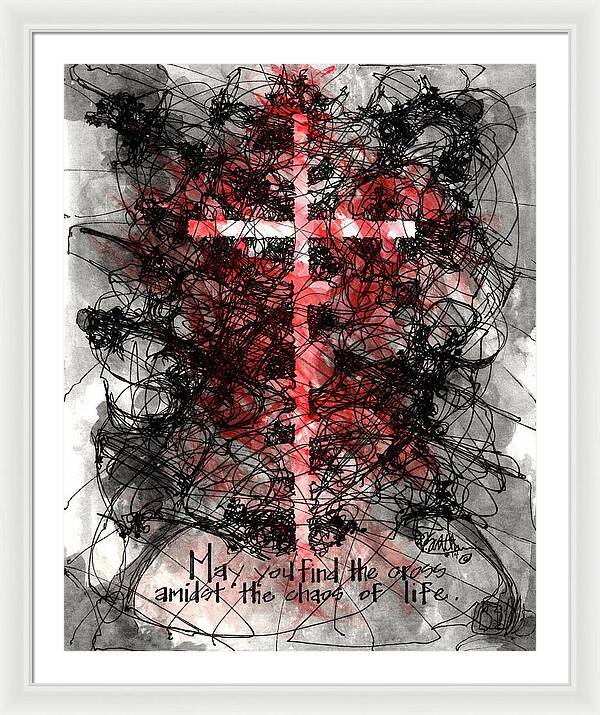 Chaos Order Cross 14 - Sorrowful Red - Framed Print