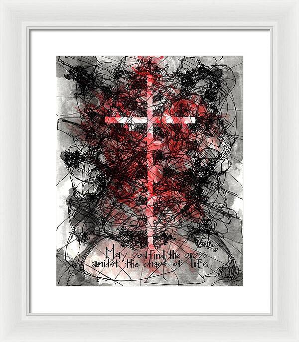Chaos Order Cross 14 - Sorrowful Red - Framed Print