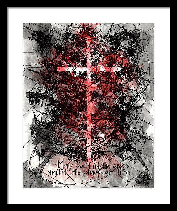 Chaos Order Cross 14 - Sorrowful Red - Framed Print