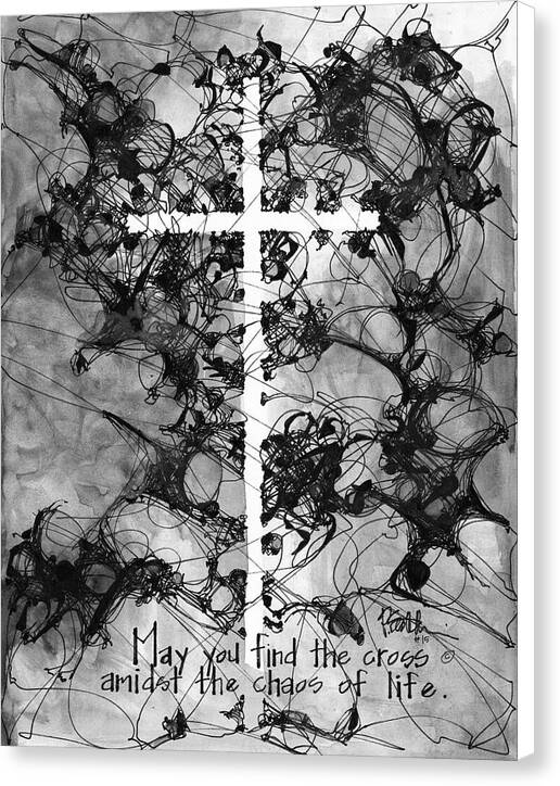 Chaos Order Cross 15 - Black and White - Canvas Print