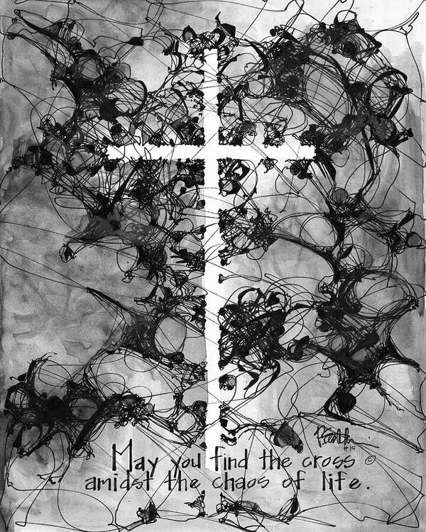 Chaos Order Cross 15 - Black and White - Art Print