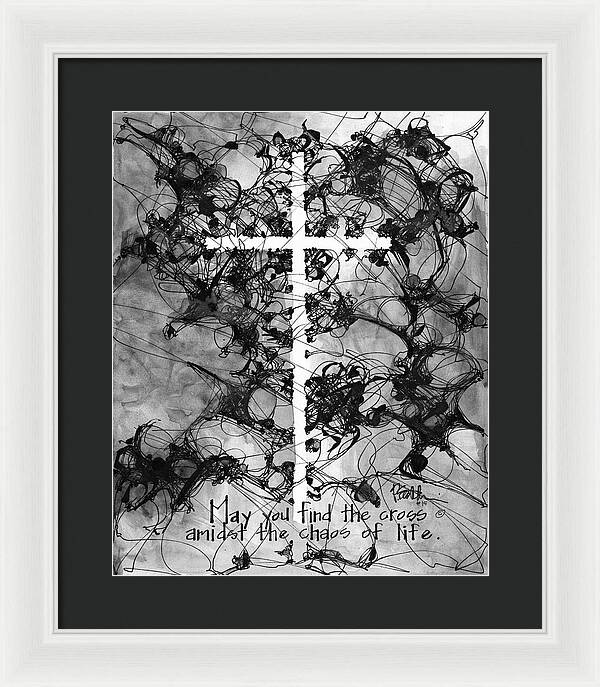 Chaos Order Cross 15 - Black and White - Framed Print