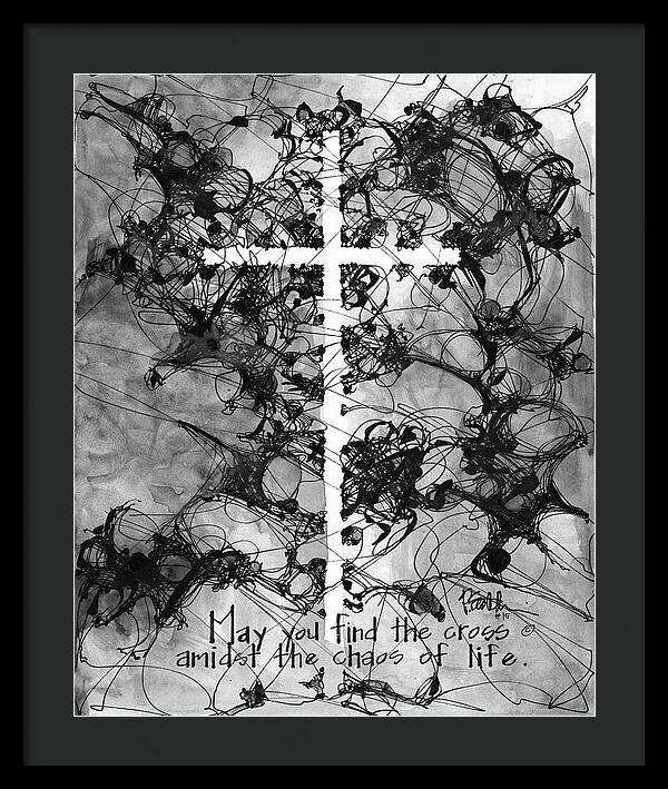 Chaos Order Cross 15 - Black and White - Framed Print