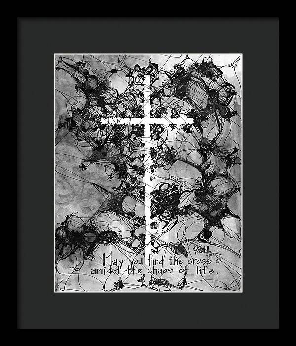 Chaos Order Cross 15 - Black and White - Framed Print