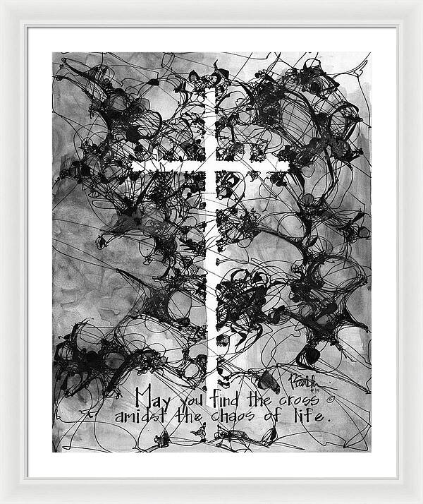 Chaos Order Cross 15 - Black and White - Framed Print