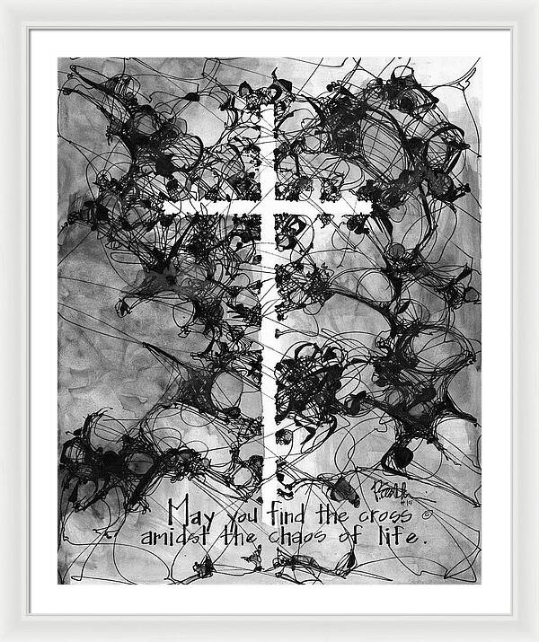 Chaos Order Cross 15 - Black and White - Framed Print