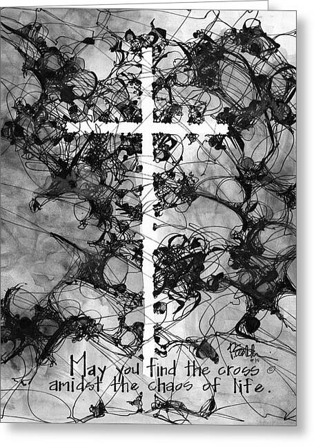 Chaos Order Cross 15 - Black and White - Greeting Card