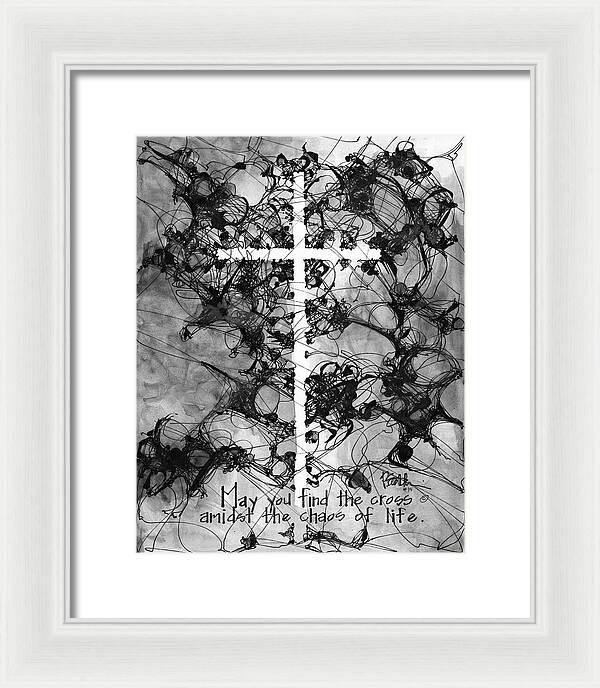 Chaos Order Cross 15 - Black and White - Framed Print