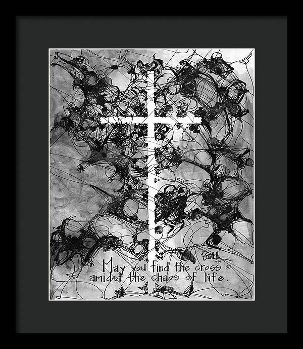Chaos Order Cross 15 - Black and White - Framed Print