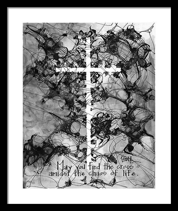 Chaos Order Cross 15 - Black and White - Framed Print