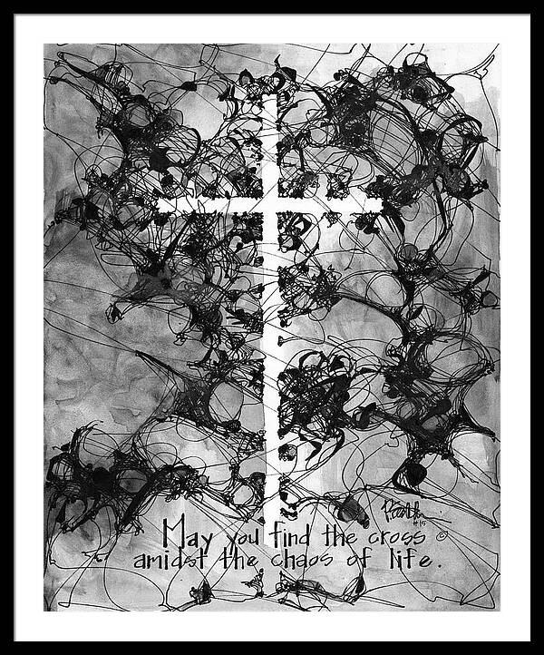 Chaos Order Cross 15 - Black and White - Framed Print