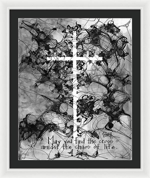 Chaos Order Cross 15 - Black and White - Framed Print