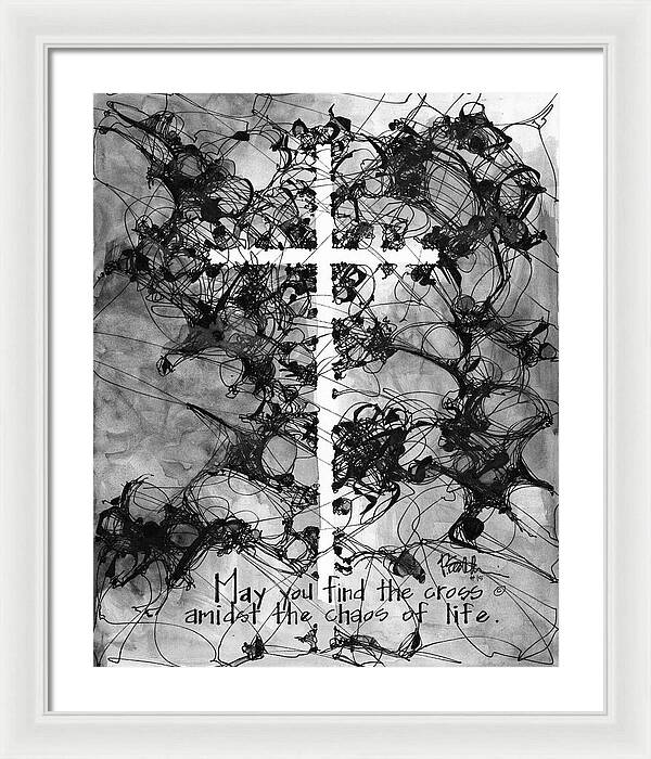 Chaos Order Cross 15 - Black and White - Framed Print