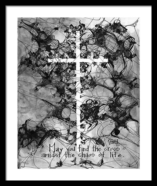 Chaos Order Cross 15 - Black and White - Framed Print