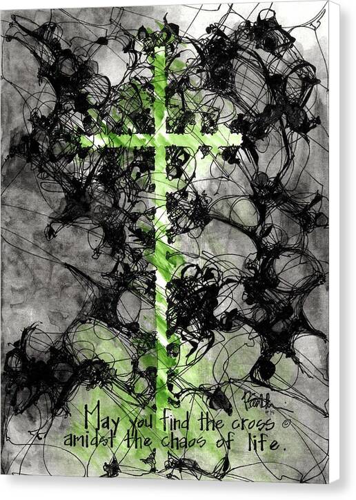 Chaos Order Cross 15 - Joyful Green - Canvas Print