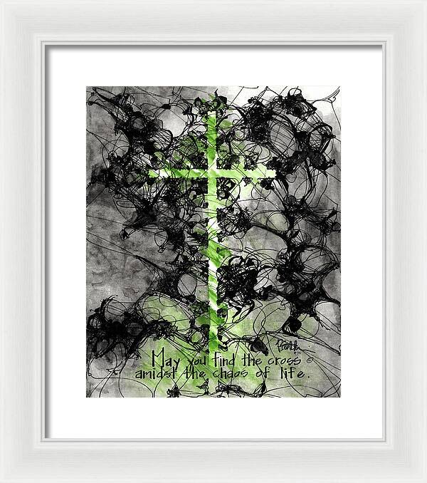 Chaos Order Cross 15 - Joyful Green - Framed Print