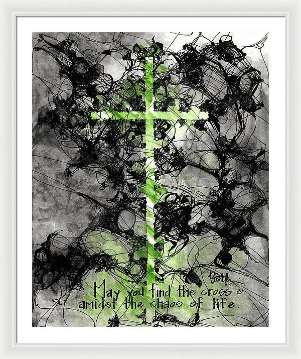 Chaos Order Cross 15 - Joyful Green - Framed Print