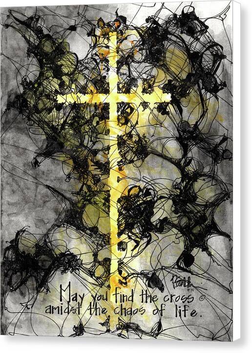 Chaos Order Cross 15 - Luminous Yellow - Canvas Print