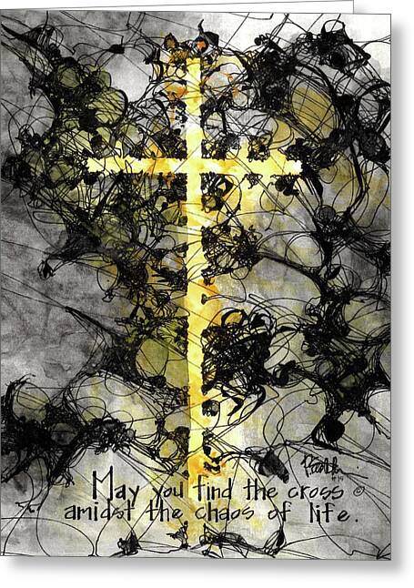 Chaos Order Cross 15 - Luminous Yellow - Greeting Card