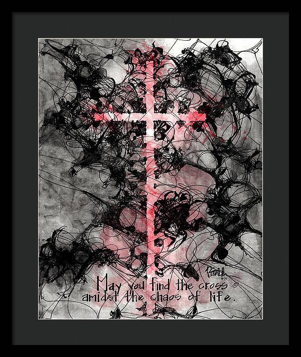 Chaos Order Cross 15 - Sorrowful Red - Framed Print